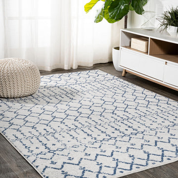 Moroccan Hype Boho Vintage Diamond Area Rug Cream/Navy